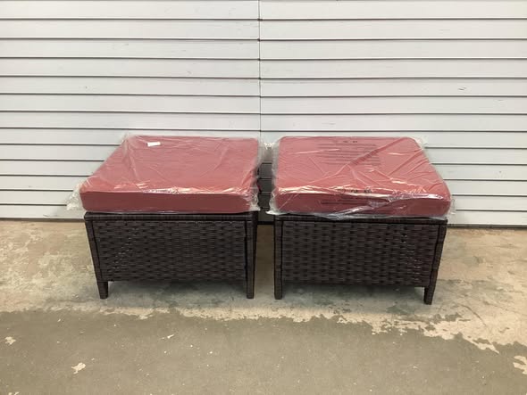 MoonLuxe Brown Wicker Outdoor Ottoman with Olefin Red Cushions Patio/ Porch (2-Pack)