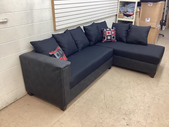 Brand New Black Fabric L-shaped Sectional with Pillows