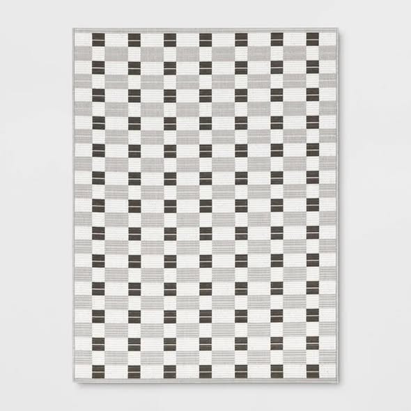 Room Essentials 9’ x 12‘ Outdoor Area Rug - Black Checkered
