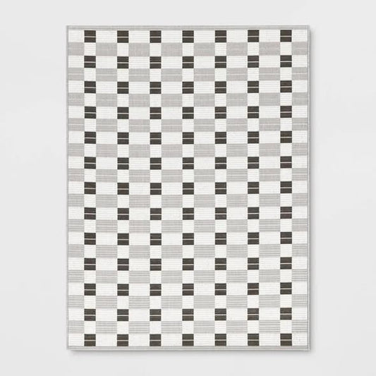Room Essentials 9’ x 12‘ Outdoor Area Rug - Black Checkered