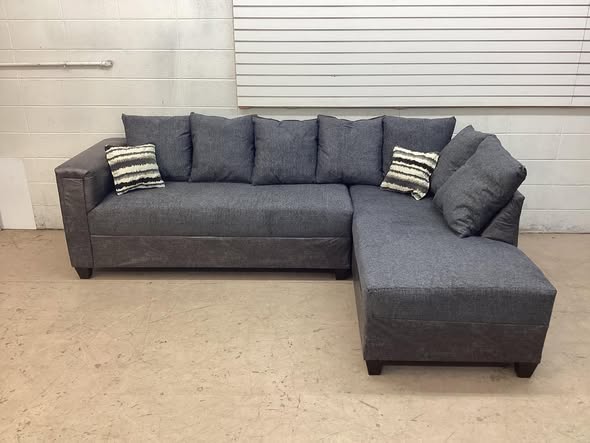 Brand New Gray Fabric L-shaped Sectional with Pillows