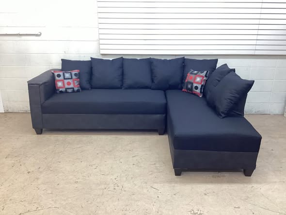 Brand New Black Fabric L-shaped Sectional with Pillows