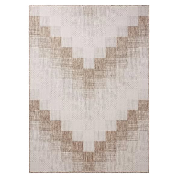 NICOLE MILLER NEW YORK Patio Country Ombre Chevron Indoor Outdoor Area Rug, UV Fade Resistant, Low Pile, Beige/Cream, 5'2"x7'2"