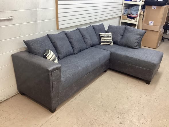 Brand New Gray Fabric L-shaped Sectional with Pillows