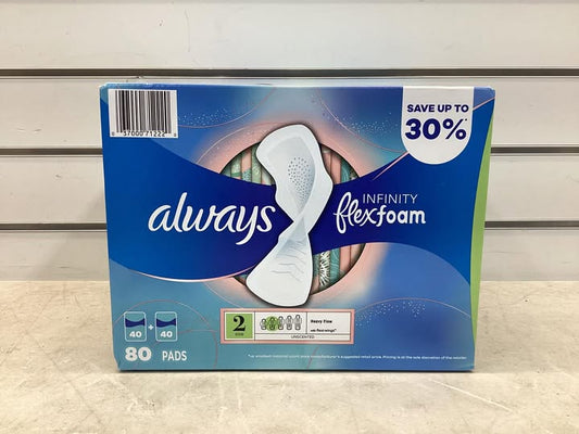 Always Infinity FlexFoam Heavy Flow Pads with Flexi-Wings, Unscented, Size 2, 80 ct.