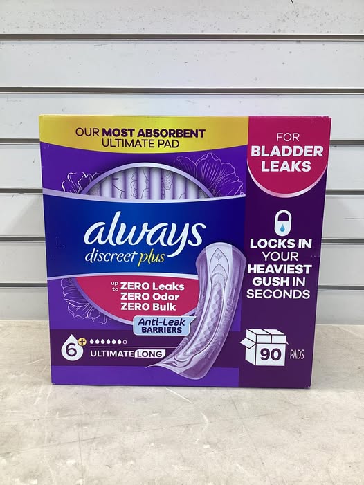Always Discreet plus Incontinence Pads for Women, Extra Heavy Long, 90 ct.