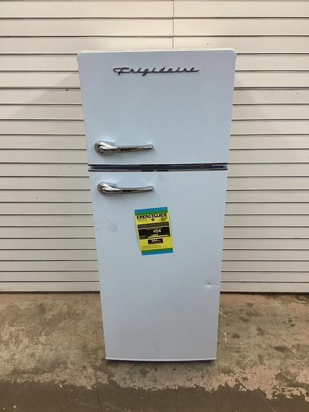 Frigidaire 7.2 cu. ft. Retro Top Freezer Refrigerator in white with Chrome Handle and Trim
