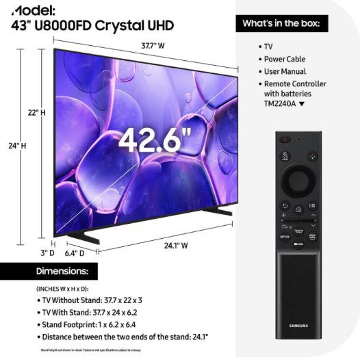 SAMSUNG 43" Class U8000F Series 4K Crystal UHD Smart TV
