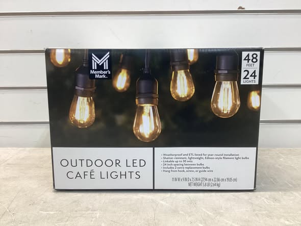 Member's Mark 48' Outdoor LED Café String Lights, 24 Bulbs