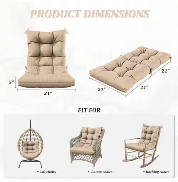 Kimunuk 42 x 21 x 5 in. Outdoor Tufted Dining Chair Cushion Set Waterproof Patio Replacement Seat with Back Sand (4-Pack)