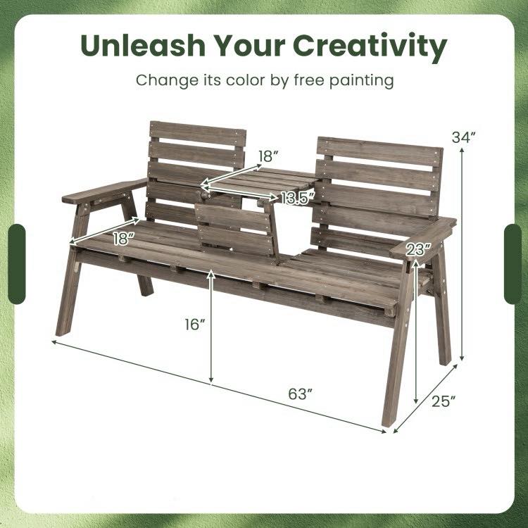 Outdoor Fir Wood Bench with Foldable Middle Table