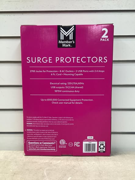 Member’s Mark 6-ft. Surge Protectors w/ 2 USB ports, 2-pk.