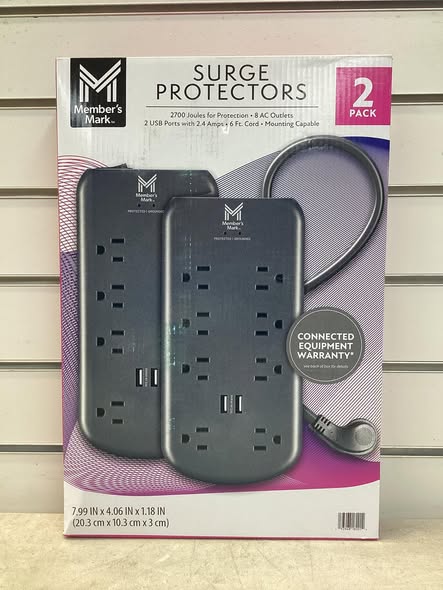Member’s Mark 6-ft. Surge Protectors w/ 2 USB ports, 2-pk.