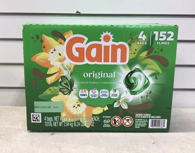 Gain Flings! 3 in 1 Laundry Detergent Pacs, Original Scents, 152 ct.