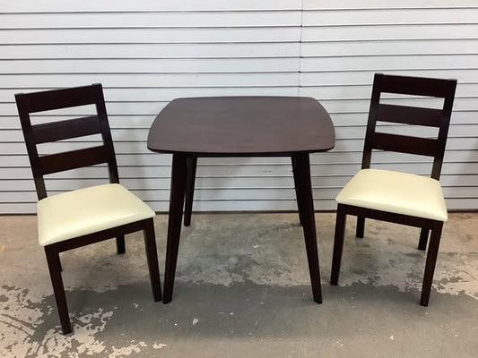 Tangkula Compact Dining Table Set for 2, Wooden Round Kitchen Table & 2 Chairs with Cushioned Seats, 3-Piece Dining Set for Small Spaces, Kitchen, Living Room.