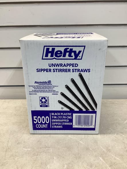 Hefty Unwrapped Plastic Sipper Stirrer Straws, 7", 5000 ct.