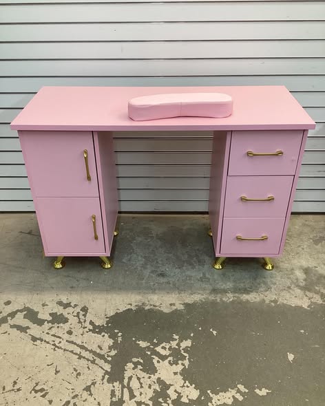 LDAILY Moccha Nail Desk, Manicure Table w/ 3 Drawers & 2 Storage cabinets