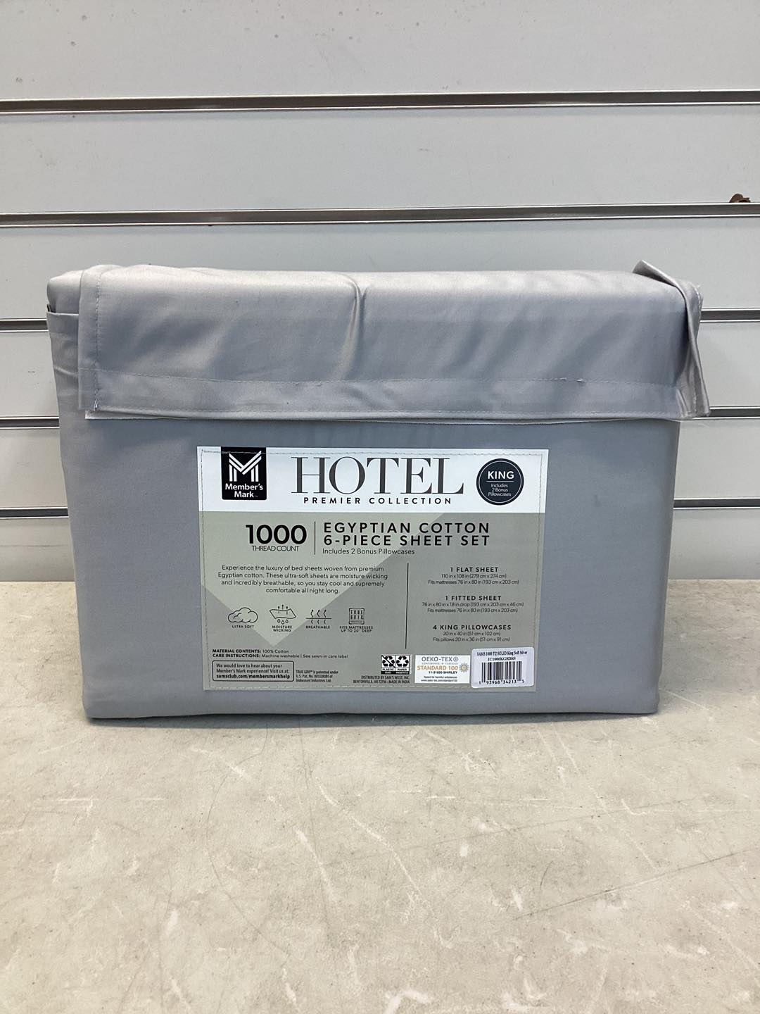 Member’s Mark Hotel Luxury Collection 1000-Thread-Count Egyptian Cotton Sheet Set King Size in Soft Silver