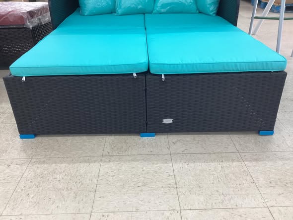 PatioJoy Patio Rattan Daybed with Retractable Canopy and Side Tables