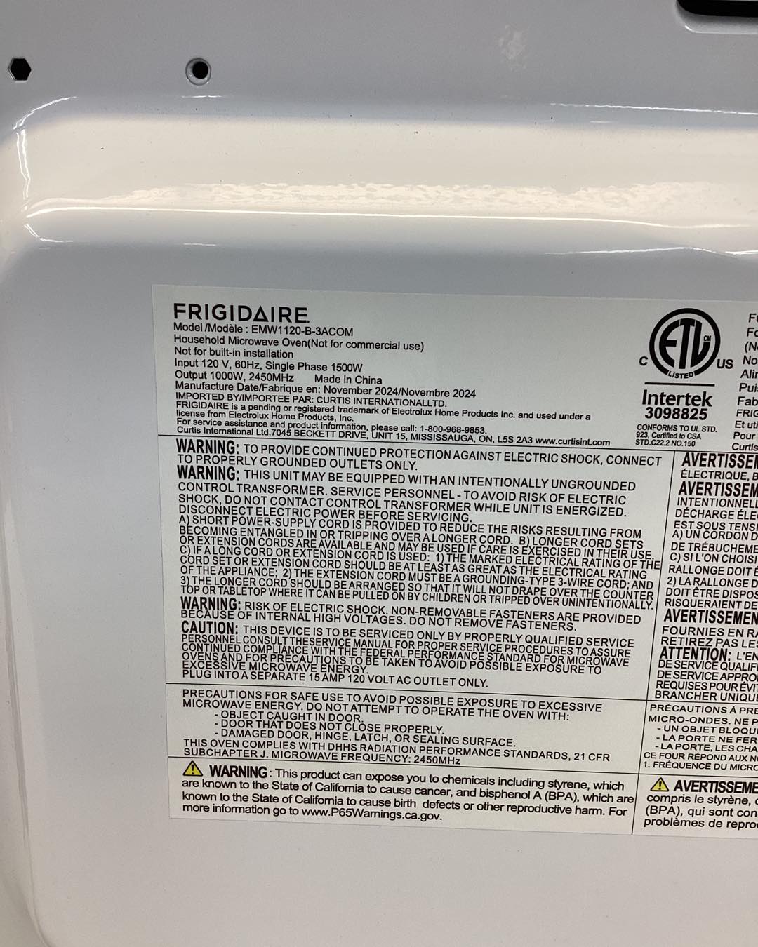 Frigidaire 1.1 cu ft. Stainless Steel Microwave