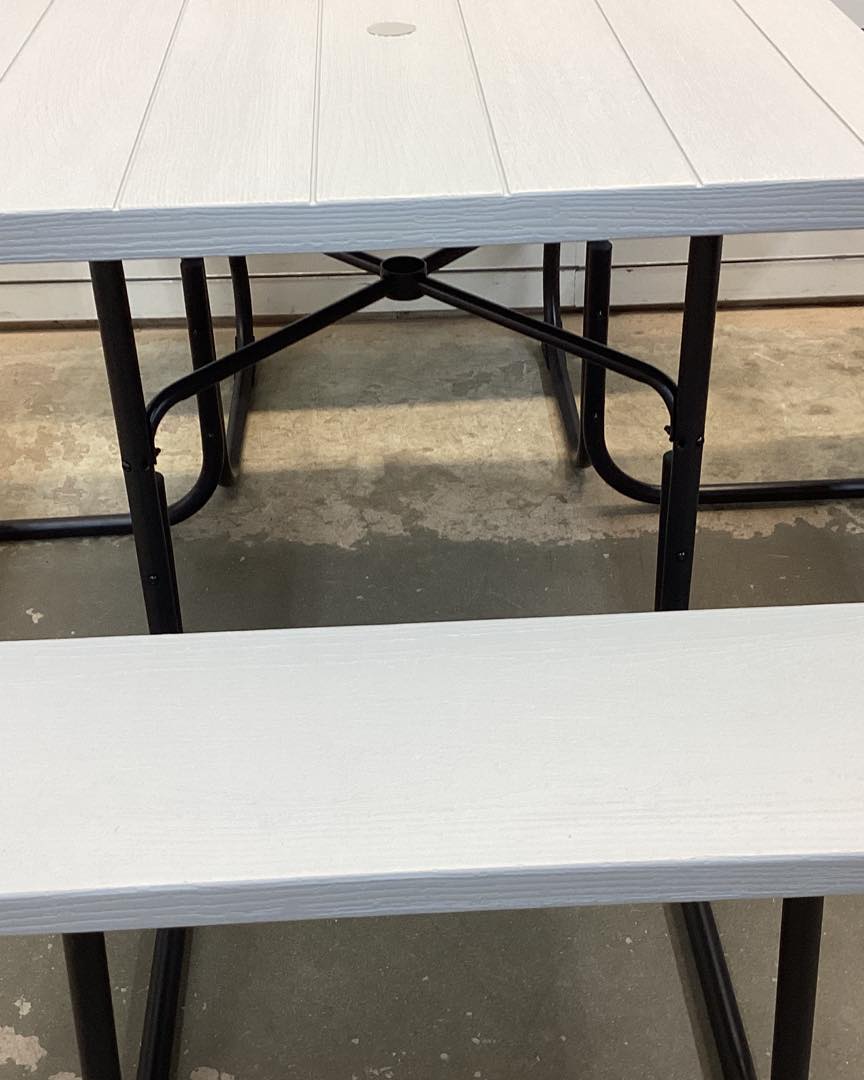 Clihome 5-Piece Gray Outdoor Dining Picnic Table Set with 4 Benches and Umbrella Hole