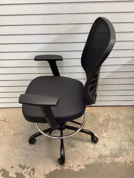 Costway Mesh Drafting Chair Office Chair w/Adjustable Armrests & Foot-Ring Black
