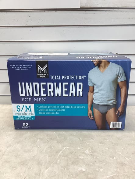 Member's Mark Total Protection Incontinence Underwear for Men Size Small/Medium Waist 26”-37”
