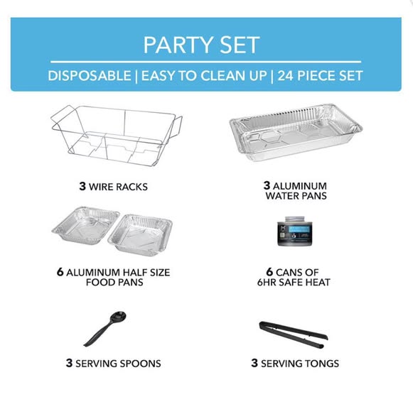 Member's Mark Party Set with 2-hour Safe Heat Chafing Fuel, 24 ct.