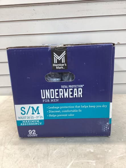 Member's Mark Total Protection Incontinence Underwear for Men Size Small/Medium Waist 26”-37”