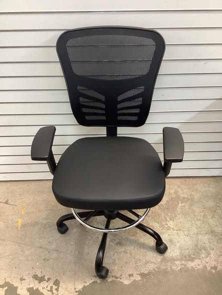 Costway Mesh Drafting Chair Office Chair w/Adjustable Armrests & Foot-Ring Black