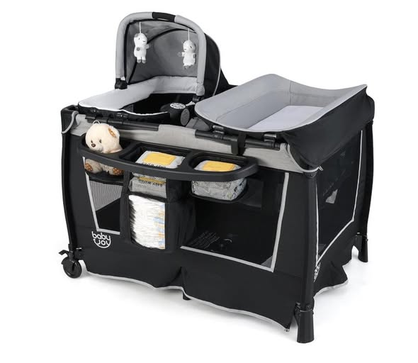 BABY JOY 5 in 1 Pack and Play, Portable Baby Playard with Bassinet & Diaper Changing Table, Bag, Infant Bassinet Crib Activity Center