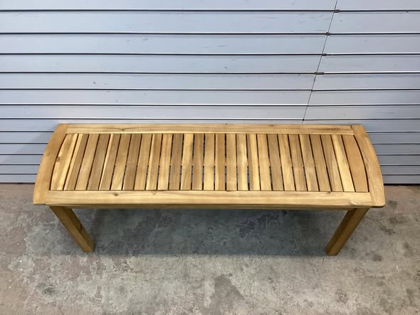 Acacia wood outdoor bench with slatted seat for garden