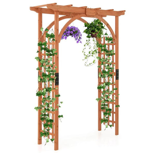 Costway Premium Outdoor Wooden Arbor Arch Pergola Trellis Wood Garden Yard Lattice
