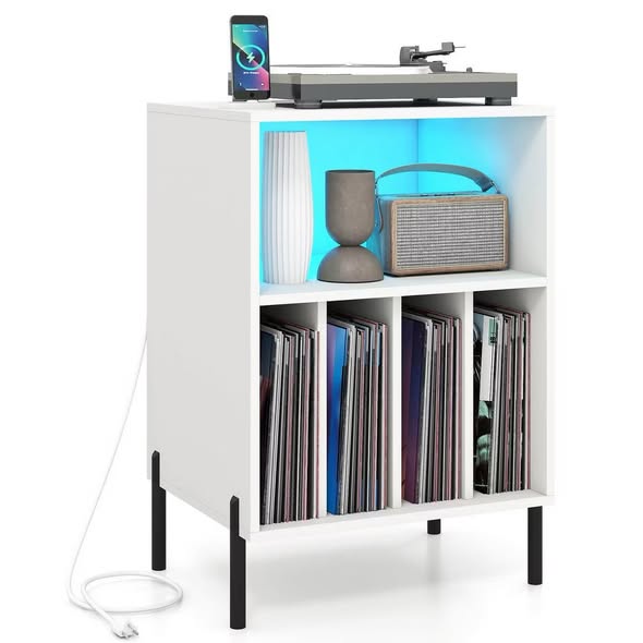 Costway Record Player Stand Turntable Stand with Vinyl Storage Holder & Shelf Table - White