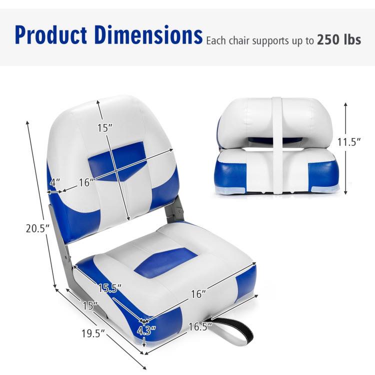 Costway Set of 2 Folding Low Back Fishing Boat Seats with Stainless Steel Screws