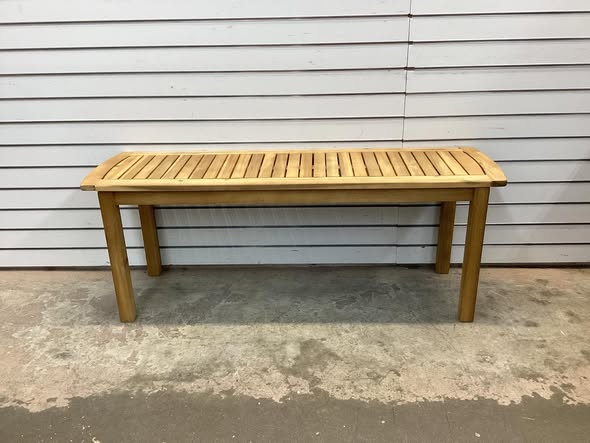 Acacia wood outdoor bench with slatted seat for garden