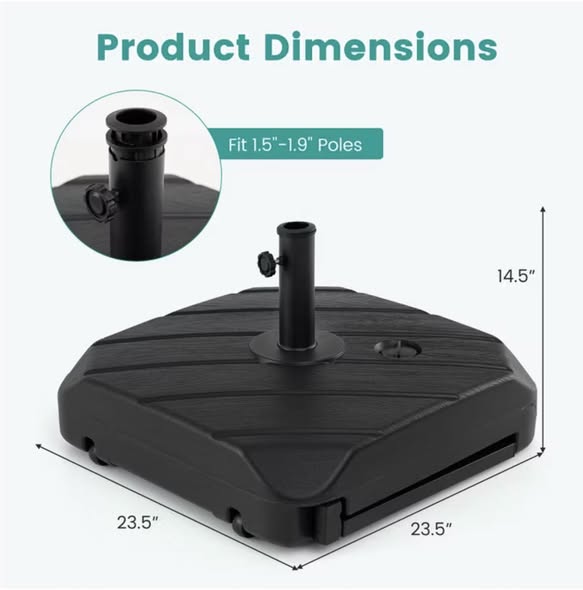 Costway Fillable Patio Umbrella Base with Wheels & Telescopic Pull Rod, Umbrella Stand