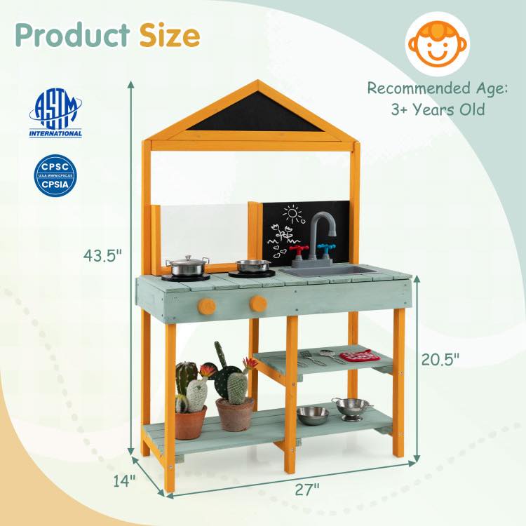 Costway Kids Kitchen Playset with Root Viewer Planter and Rotatable Faucet