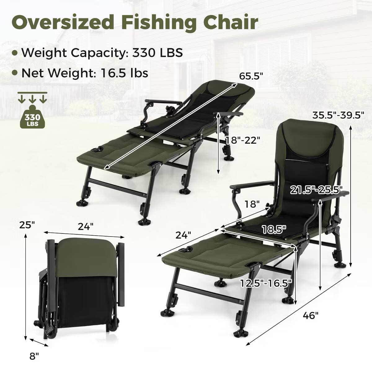 Gymax Oversized Foldable Fishing Chair for Adults Camping Chair w/ Detachable Footrest