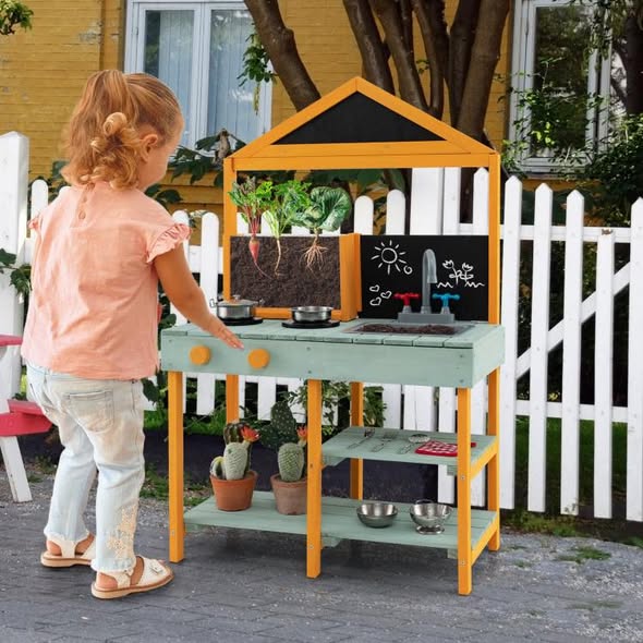 Costway Kids Kitchen Playset with Root Viewer Planter and Rotatable Faucet