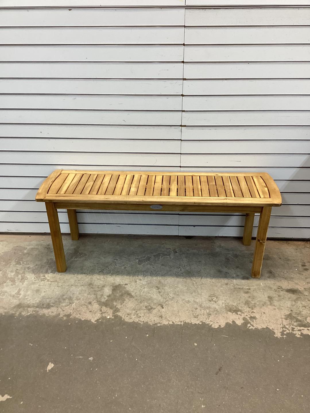 Acacia wood outdoor bench with slatted seat for garden