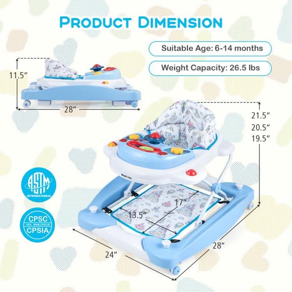 Costway Foldable Baby Walker with Adjustable Height