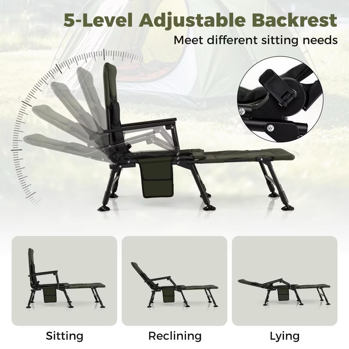 Gymax Oversized Foldable Fishing Chair for Adults Camping Chair w/ Detachable Footrest