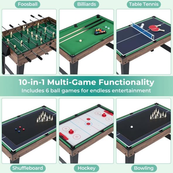 Costway 10-in-1 Combo Game Table Set 50inch Multi-Game Table with Foosball