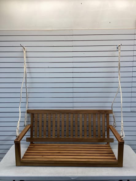 PatioJoy 2-Seat Acacia Wood Porch Swing Bench with 2 Hanging Hemp Ropes