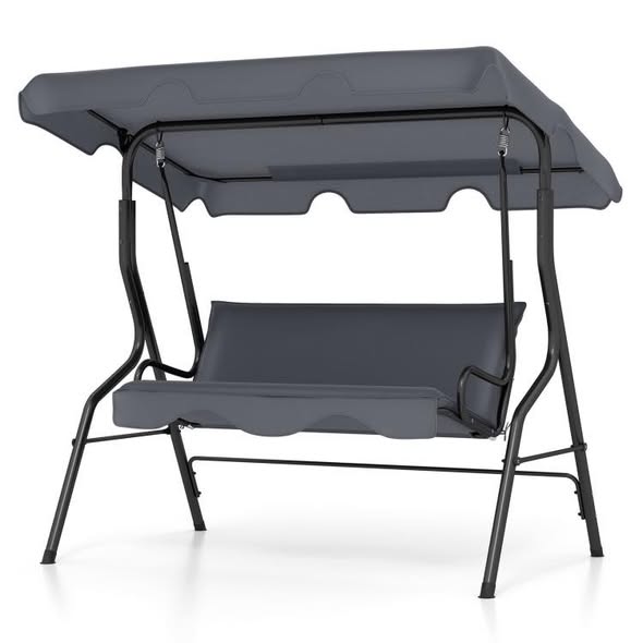 3 Seat Outdoor Patio Canopy Swing with Cushioned Steel Frame