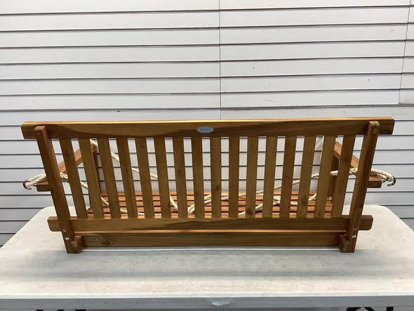PatioJoy 2-Seat Acacia Wood Porch Swing Bench with 2 Hanging Hemp Ropes