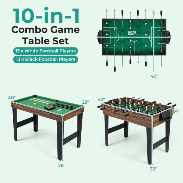 Costway 10-in-1 Combo Game Table Set 50inch Multi-Game Table with Foosball
