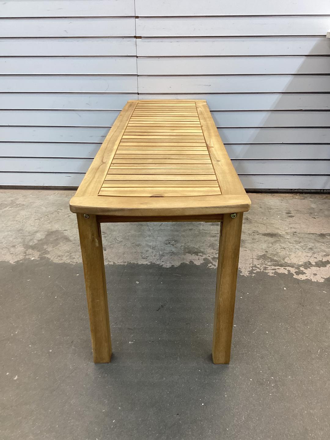 Acacia wood outdoor bench with slatted seat for garden