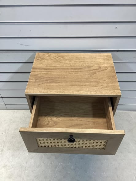 Costway 1 PCS Rattan Nightstand Boho End Table with Drawer & Open Shelf for Living Room Natural
